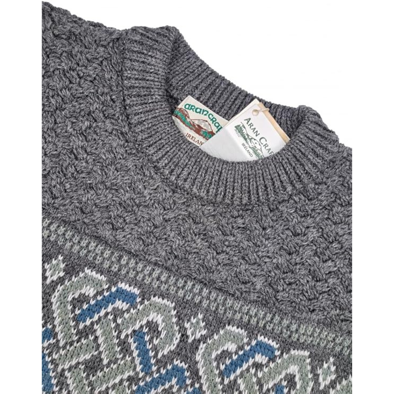 Irish Aran Jacquard Crew Neck Sweater  - Charcoal